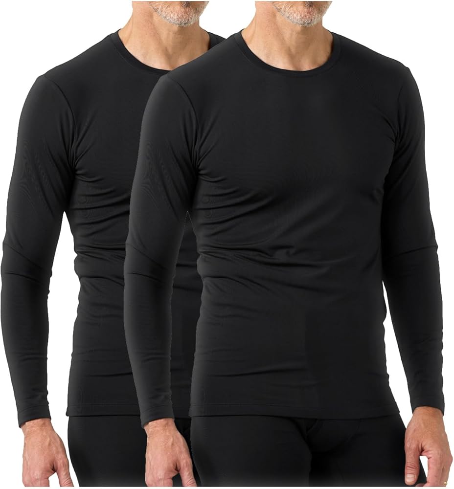 LAPASA Camiseta Termica Hombre Ligero (Pack de 1 & 2) Camisa Manga Larga Cuello Redondo Ropa Interior Termica Top Thermal Invierno Transpirable Thermoflux 100 M09/M26/M55