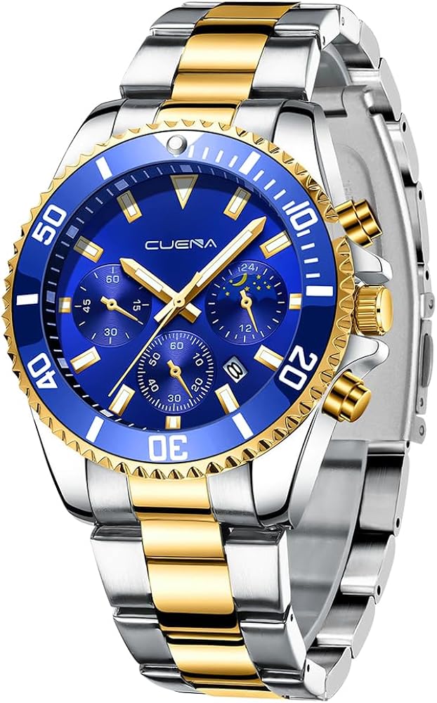 OFFCUP Reloj para Hombre, 50mm Cronografo Impermeable Relojes, Reloj Analógico de Cuarzo con Correa en Acero Inoxidable et Fecha Automática, Negocios Casual Relojes de Pulsera para Hombres