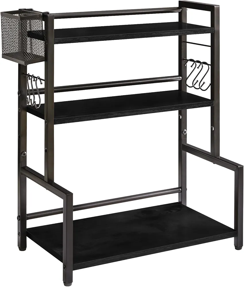 YMYNY Estante para Especias con Cesta Metálica, Estante de Encimera para Armario, Organizador con 6 Ganchos, Soportes para Botes de Especias, Para Cocina, Baño, 43 x 24 x 53CM Negro HSR006B