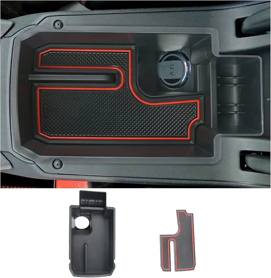 CDEFG Compatible con Seat Leon mk4 Cupra Formentor Leon 2020-2023 2024 Caja de almacenamiento Consola Central Apoyabrazos Caja del coche Interior Con Tapete Antideslizante Accesorios del Coche (Rojo)