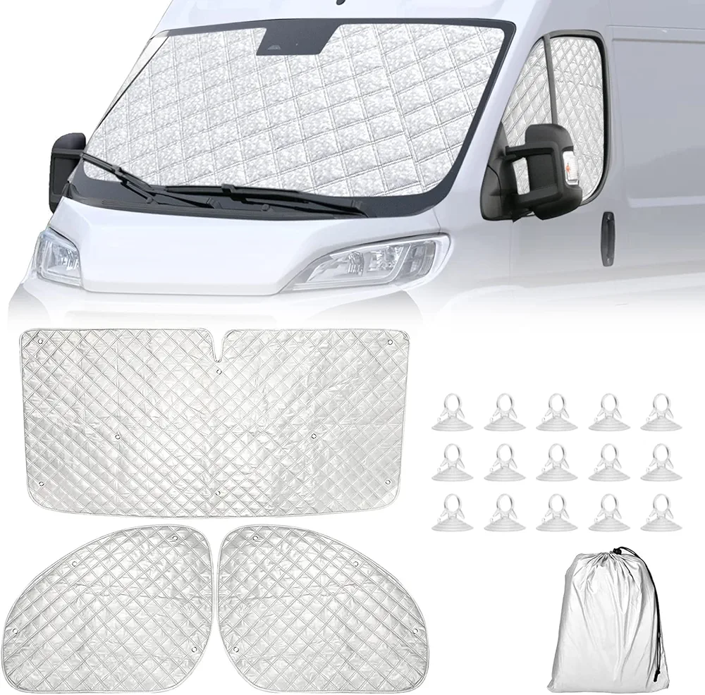 PEESHON Protector de Parabrisas para Cubierta de Parabrisas de Coche para FIAT Ducato 2006-2021,Parasol Coche Termico,Cubierta de Parasol Interna para el Automóvil,Parasol Plegable（3 Piezas ）