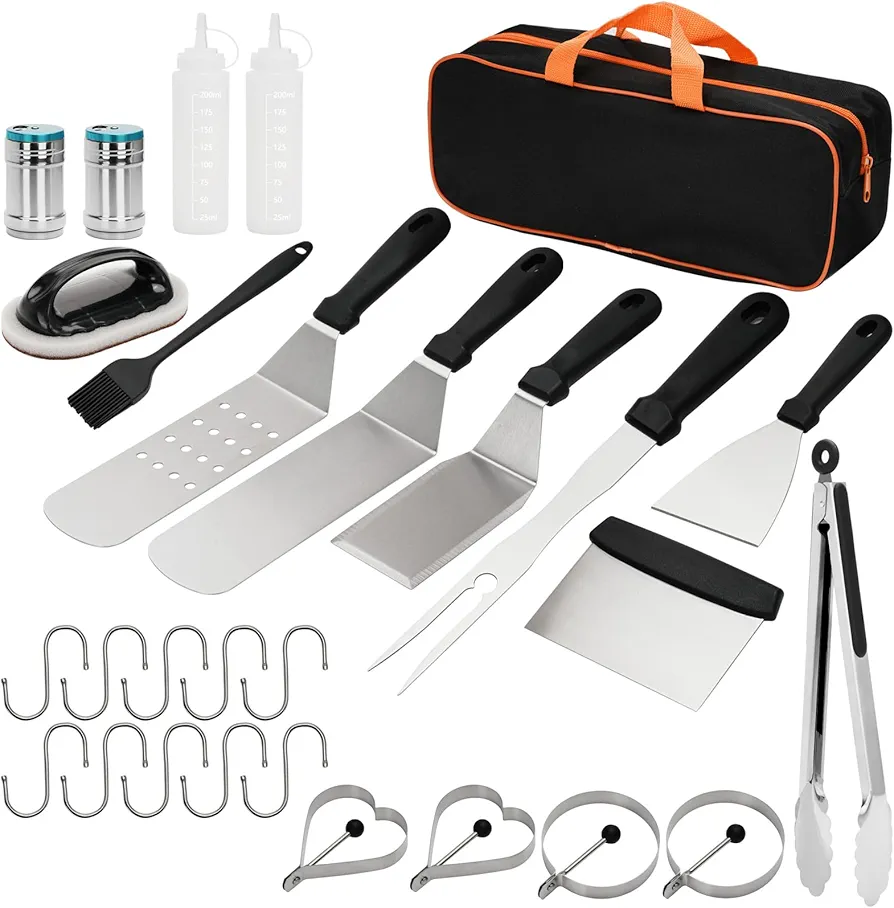 Sexyhot 28Pcs Juego de Utensilios Barbacoa, Kit Barbecue, Camping Al Aire Libre de Acero Inoxidable Espátula de Cocina Set Regalos