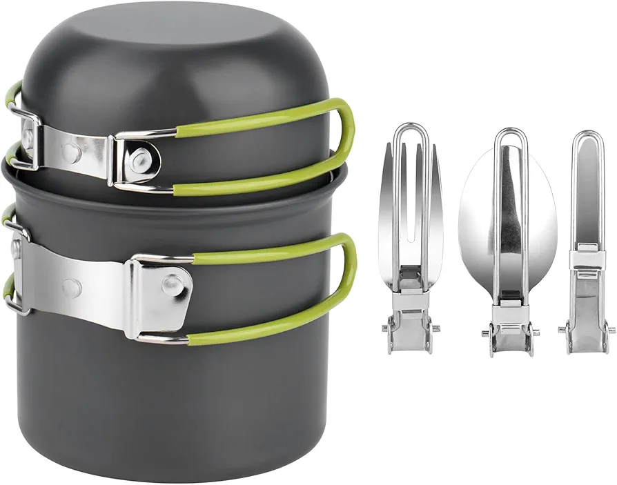 Juego de vajilla de Camping, ollas de Aluminio, Utensilios de Cocina para Exteriores, Cubiertos Plegables, Olla de Picnic, Mini Utensilios Cocina Camping Kit para Camping, Picnic y Senderismo