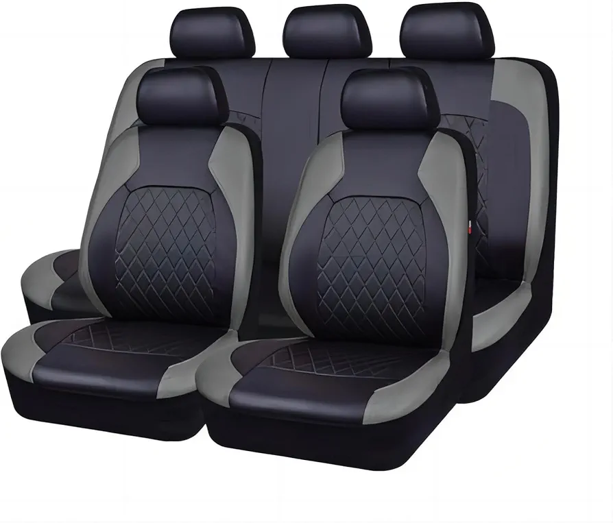 VENYAA Fundas Asientos Coche para Nissan Navara D22 Navara D40 Navara D40 S Navara Np300 2000-2023, 9 Piezas Impermeables Transpirable Cuero Juegos de Cubreasientos Interior Accesorios,Grey