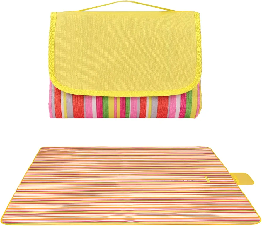 Qoosea Manta de Picnic 200x200cm, Grande Manta para Pícnic con Base Impermeable, Tapete de Picnic Plegable con Asa, Manta de Camping de Playa para Barbacoa al Aire Senderismo Parque Jardín-Multicolor