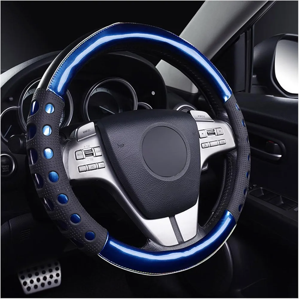 JNNJ Funda Volante Coche, Volante Funda De Piel Laser Cepillado, Cubre Volante Antideslizante Transpirable, Moda Funda Volantes Coche Universal, Accesorios Coche para Automóvil, Furgoneta(Azul)