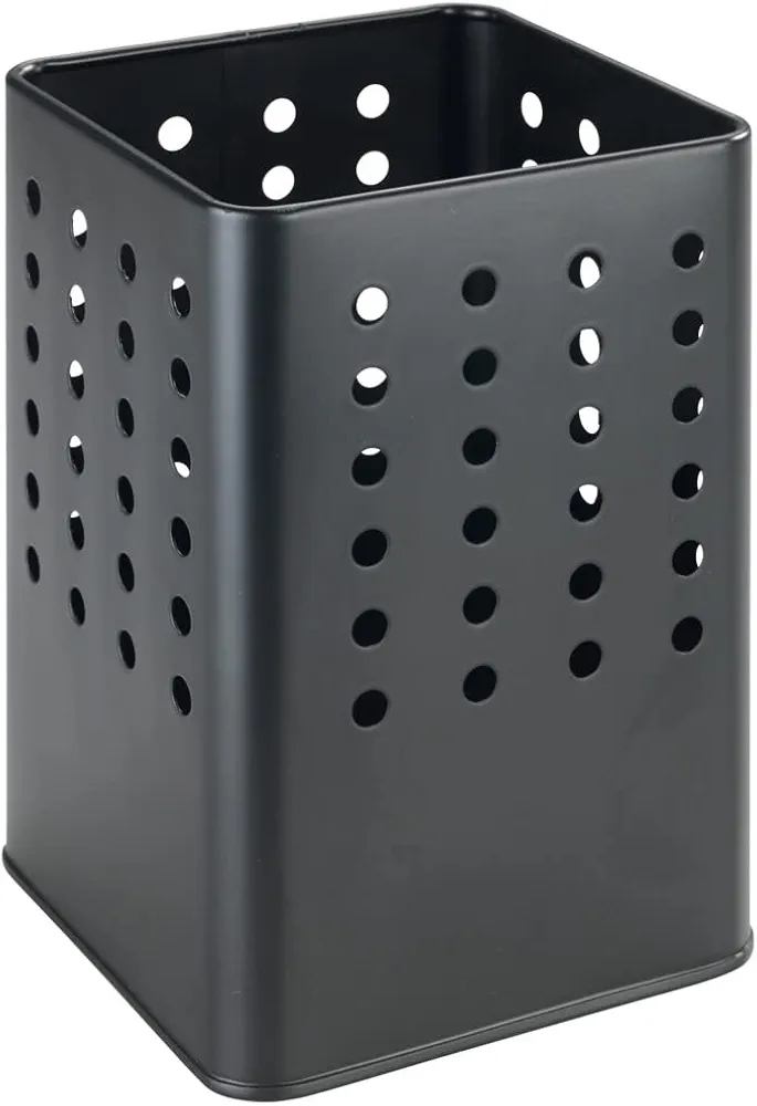 WENKO Portautensilios Silio, soporte para utensilios de cocina, de metal con recubrimiento de polvo en forma moderna y angular con patrón de orificios, (An. x A x P): 11,5 x 16,5 x 11,5 cm, negro mate