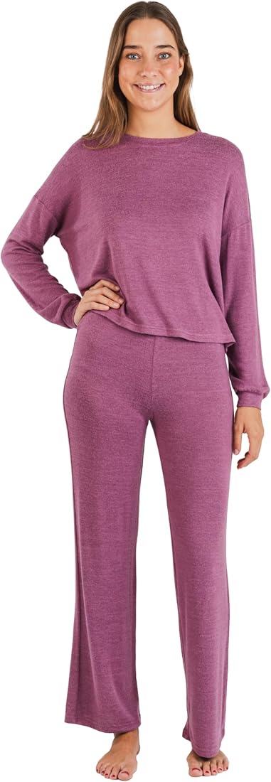 TRAMAS+ Pijama Mujer Invierno, Pijama Angorina de Mujer, Conjunto de Camiseta de Manga Larga y Pantalón Largo con Cintura Ajustable Calentito, Conjunto para Mujer