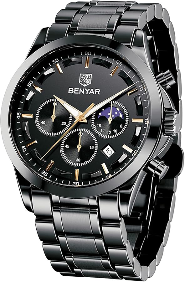 BENYAR Relojes Hombre Analógico Cuarzo Cronografo Impermeable Relojes de Pulsera Luminoso Fecha Moda Casual Diseñador Reloj Elegante Regalo para Hombre