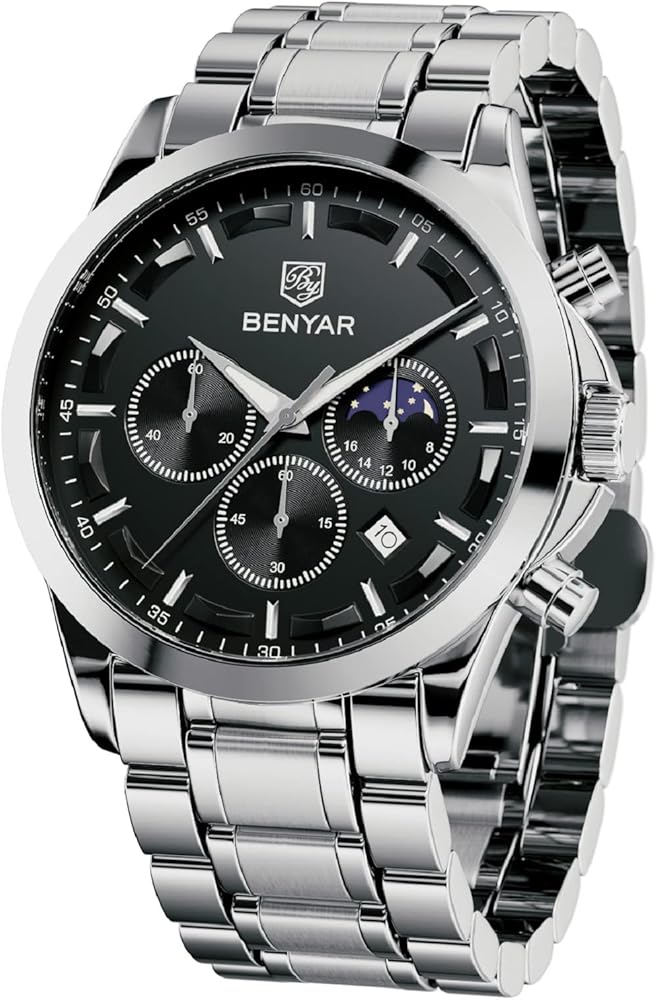 BENYAR Relojes Hombre Analógico Cuarzo Cronografo Impermeable Relojes de Pulsera Luminoso Fecha Moda Casual Diseñador Reloj Elegante Regalo para Hombre