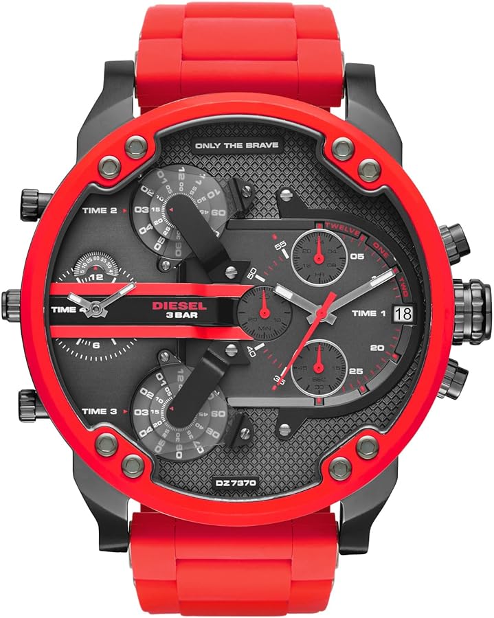 Diesel Mr. Daddy Reloj para Hombre, Movimiento multifunción con Correa de Silicona, Acero Inoxidable o Piel