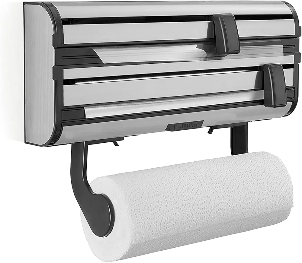 Leifheit Parat Royal Portarrollos de Pared, para 3 Rollos, Porta Rollos para un Corte Limpio, Portarrollos de Cocina de Acero Inoxidable (25793), Color Silver, 38.5 x 16.2 x 8.5 cm