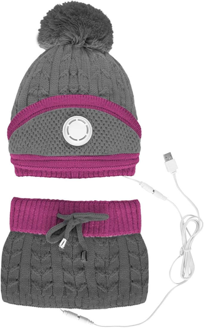 Conjunto de Bufanda y Gorro de Punto con Calefacción para Mujer Equipo Cálido para Invierno al Aire Libre Pañuelo para La Cabeza Cómodo y Ligero Conjunto de Bufanda