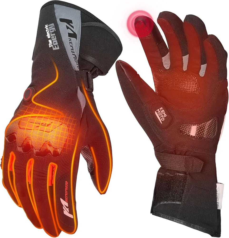 KEMIMOTO Guantes Calefactables, Guantes Moto Térmicos con Batería 2500 mAh, Guantes Moto Invierno Hombre y Mujer, Resistente al Desgaste para Moto, Esquí, Actividades Hielo Nieve