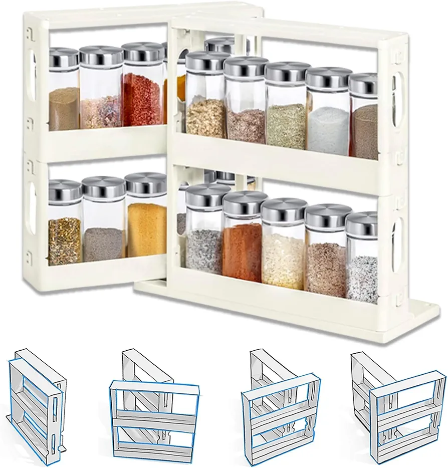 Organizador especias cocina. Especieros para cocina armario hasta 20 botes. Organizador de especias cocina. Especiero extraible. Ideal como organizador armario cocina, Especiero giratorio armarios.