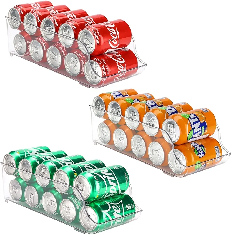 Puricon 【3Packs】 Organizador de Latas y Botellas para Refrigerador, Contenedores Apilables de Plástico para Almacenamiento de Bebidas, Frutas, Verduras, Aperitivos, etc. -Transparente