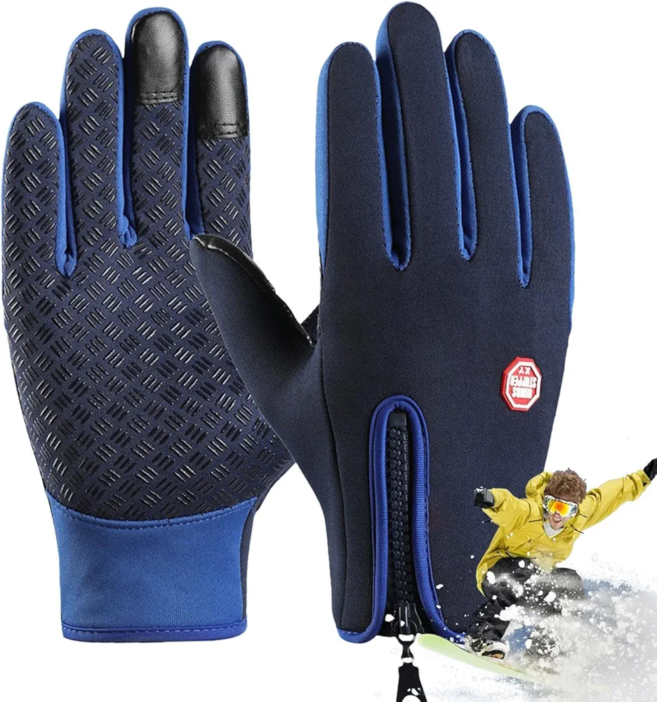 Guantes de Invierno Impermeables,Guantes de Nieve para Hombre - Guantes Resistentes al Viento para Pantalla táctil | Guantes con Forro, Equipo de Ciclismo de Invierno para climas fríos