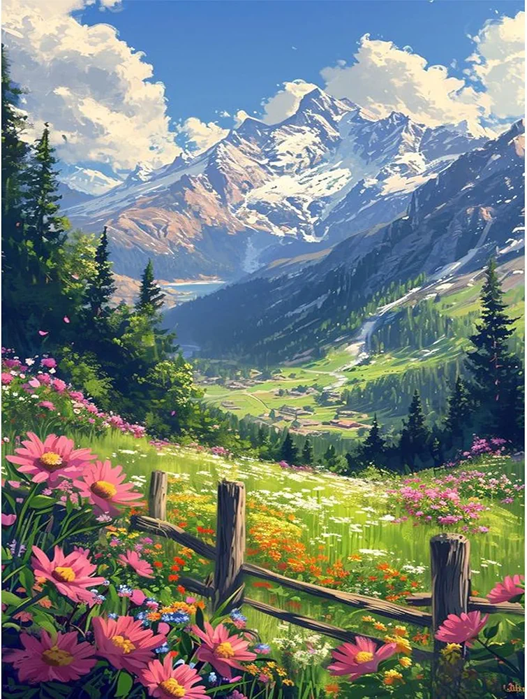 Giahism Pintura por números para adultos Manualidades Mayores, Paisaje Flor Pintura por números para adultos, Bosque Pintura por Números Juego de Ocio y Decoración de Pared (30 x 40 cm)