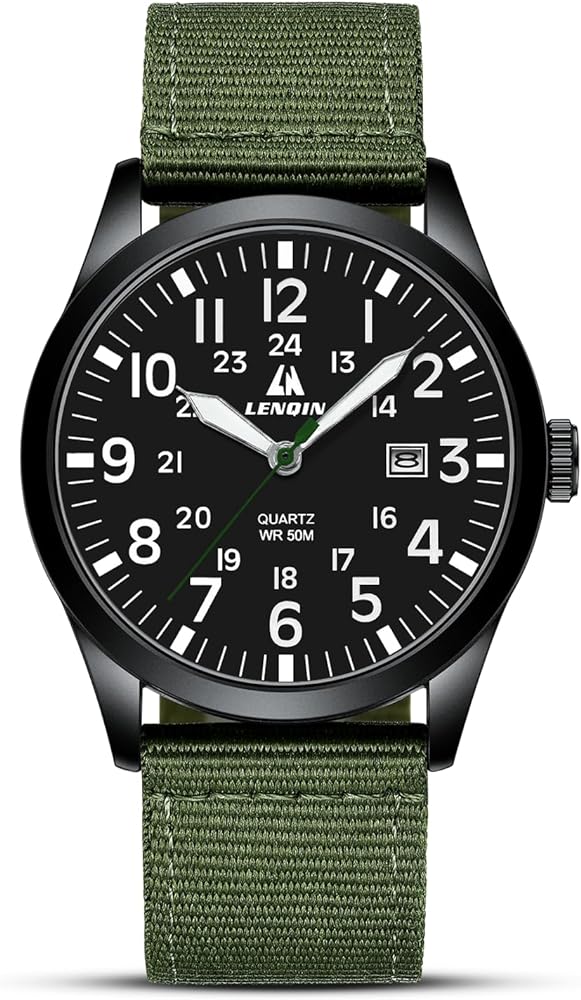 LN LENQIN Reloj Hombre Reloj Militar Reloj De Campo Relojes Analógicos Cuarzo para Hombres Relojes De Pulsera Impermeables con Fecha Correa Nailon Reloj Deportivo Táctico Militar