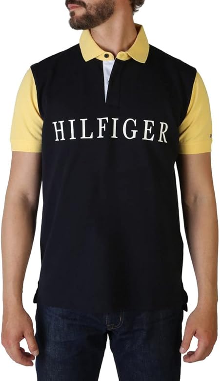 Tommy Hilfiger Polo Hombre Media Manga con Cuello y Botones artículo XM0XM01599 Polo, 0G5 Desert Sky - Sun Ra/BLU - Gialla, M