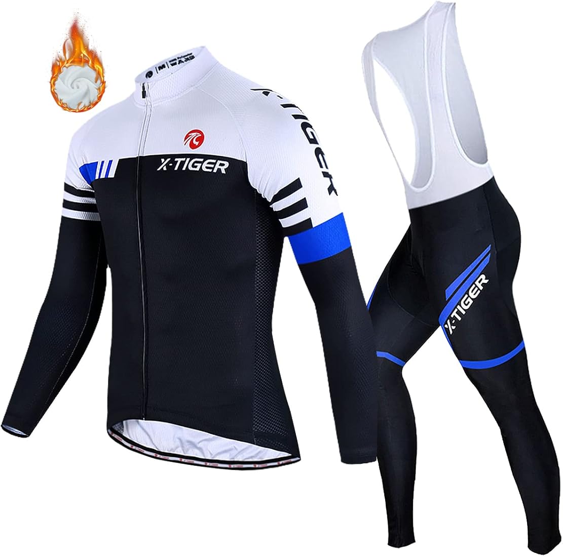 X-TIGER Ropa de Ciclismo de Invierno para Hombre con Pantalón Acolchado de Gel 5D Y Culotte con Tirantes + Conjunto de Camiseta de Ciclismo