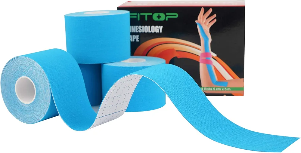 Cinta Kinesiologica Sin Cortar Kinesiotape Vendaje Neuromuscular para hacer Deporte, Perfecta para Rodillas, Articulaciones y Sujeción Muscular (4 Rollos de color Azul)