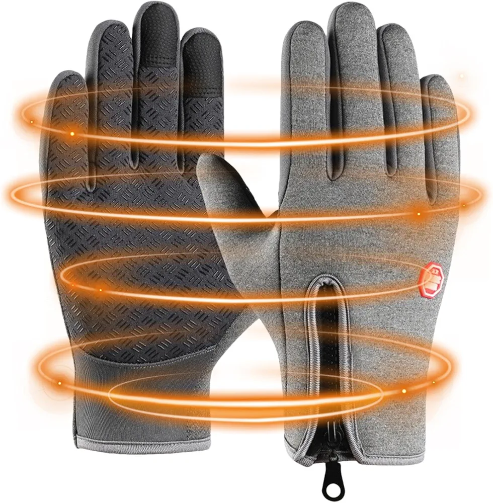 Guantes de invierno impermeables,Guantes de nieve para hombre - Guantes de patinaje sobre hielo resistentes al viento - Guantes forrados suaves con diseño de cremallera, equipo para clima frío para ac