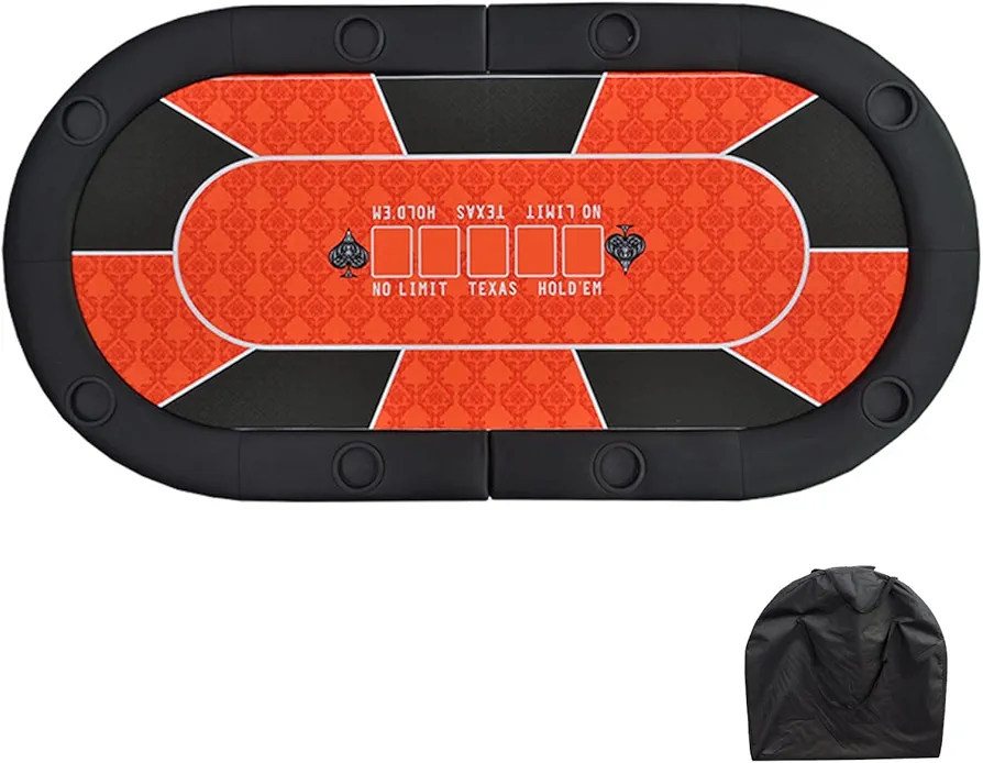 Mesa de póquer portátil de 71 pulgadas con bolsa Oxford y 8 portavasos, 10 jugadores para el juego de ocio de Texas Casino, no requiere montaje (color: naranja)