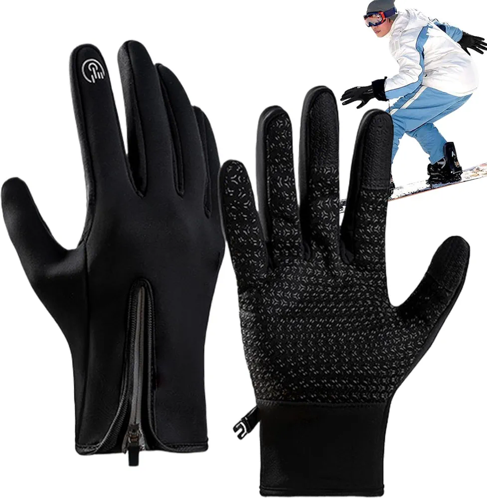 Guantes de nieve para hombre,Guantes de esquí para mujer | Guantes impermeables con pantalla táctil para patinaje sobre hielo | Guantes cálidos unisex con cremallera, equipo para clima frío para sende