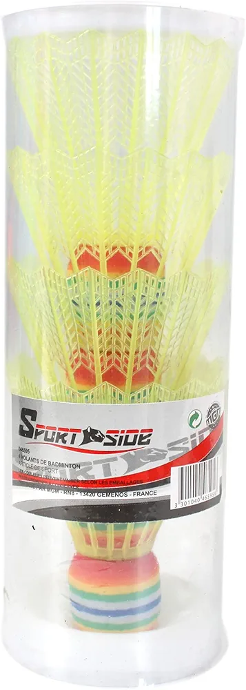 SPORTSIDE - 4 Volantes de Bádminton - Juego de Raqueta - Entrenamiento - Volantes - 046595 - Amarillo - Plástico - 7 cm - Artículo Deportivo