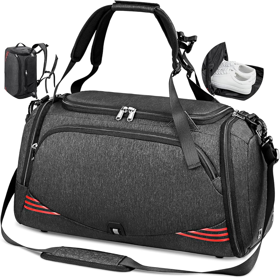 Bolsa Deporte Bolsa Gimnasio de Viaje 40L 65L Impermeable Bolsos Deportivos con Mochila Función y Compartimento para Zapatos Fin de Semana Travel Duffle Bag para Hombre y Mujer