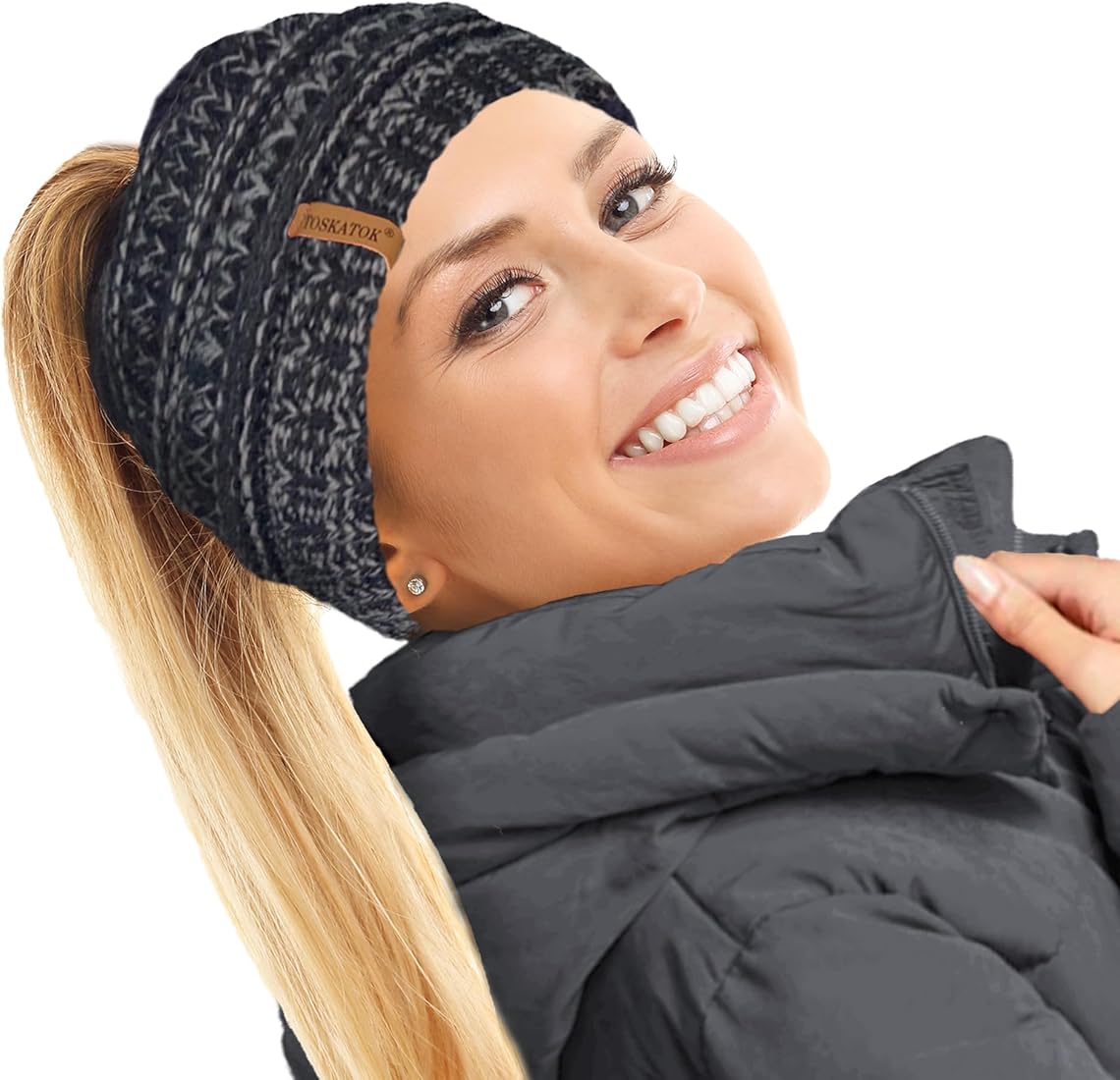 TOSKATOK® SEÑORAS Mujeres Liso Ponytail Messy Bun Ribbed Invierno Gorro Sombrero Gorro Pelo Banda