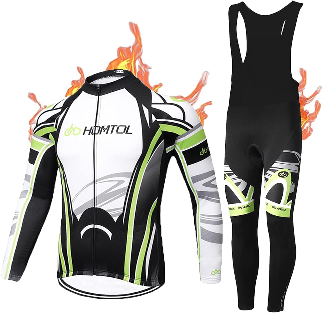 HOMTOL Conjunto de maillot de ciclismo de invierno de forro polar térmico para hombre de manga larga Traje de ciclismo de forro polar térmico Pantalones cortos de ciclismo con acolchado de asiento 9D