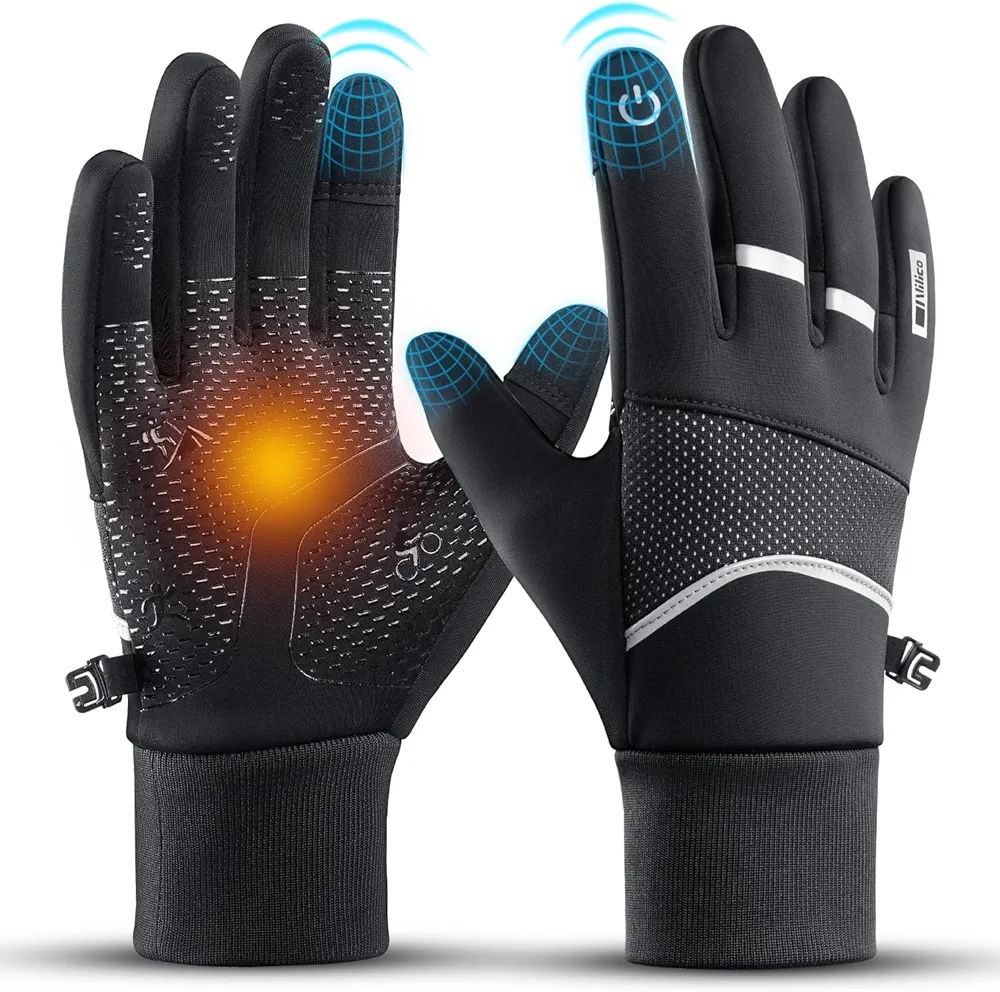 Vilico Guantes Ciclismo Invierno Hombre Mujer, Guantes de Ciclismo, Guantes Moto Invierno, Guantes de Pantalla Táctil a Prueba de Viento y Antideslizantes contra Salpicaduras de Agua