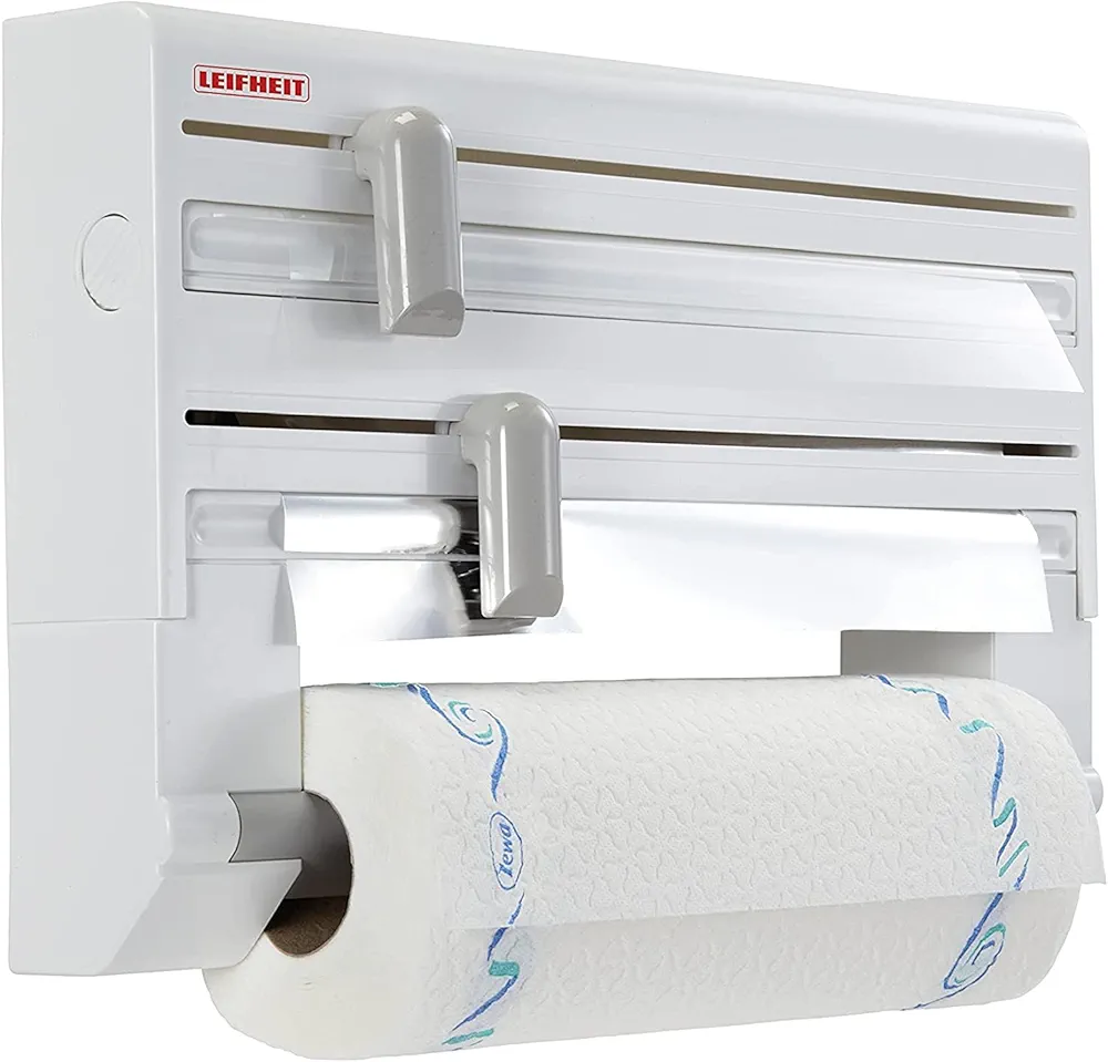 Leifheit Portarrollos de pared Parat ComfortLine para 3 rollos, porta rollos con cuchillas para un corte limpio, portarrollos de cocina de plástico