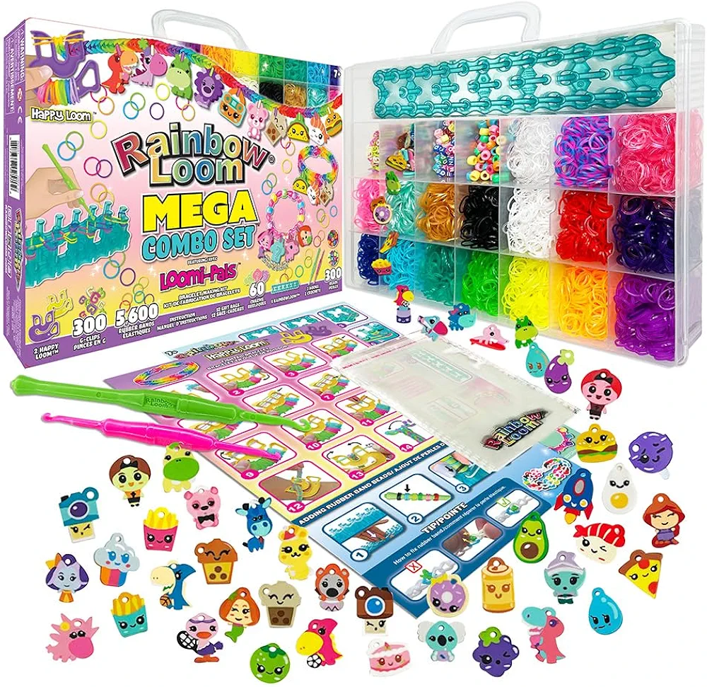 Bandai – Juego Gigante Rainbow Loom Mega Combo – Estuche de pulseras – Ocio Creativo – Telar con 5600 gomas encantos y perlas – Kit patentado – Juguete infantil de 8 años y + – CD00101