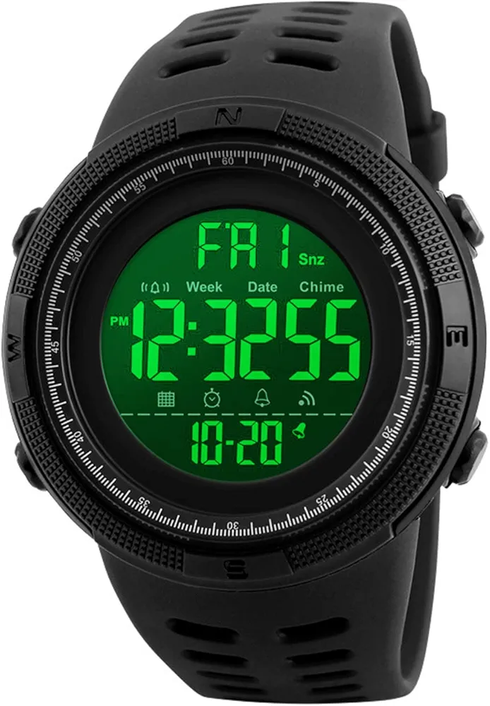 Reloj Digital para Hombre – Relojes Militares Deportivos para Hombres 50M Impermeables, Relojes de Pulsera para Hombre de Gran Cara Negra con Alarma/Cuenta regresiva/cronómetro/12/24H, Negro, Medio,