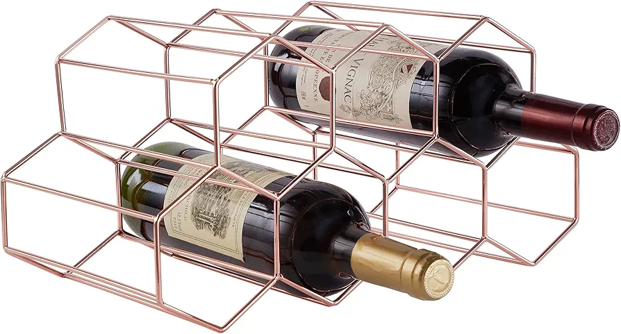 FOMANSH Botellero de Vino apilable de Metal,Soporte para Estante para Botellas de Vino,Almacenamiento de Vino de Mesa para Exhibición,Organizador de Vinos para Hogar,Cocina,Bar,Oro Rosa,2 Niveles