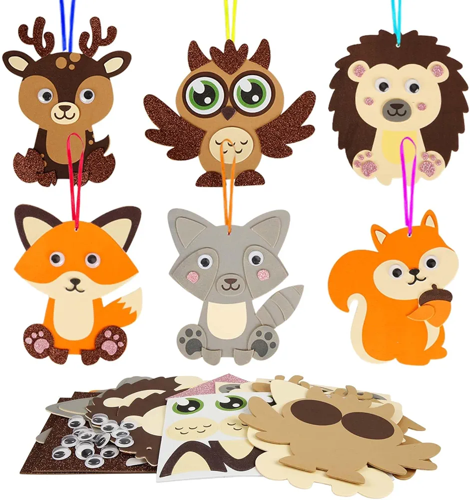 LAMEK 12 Piezas DIY Otoño Animal Creativo Manualidades Otoño Zorro Ciervo Búhos Erizo Ocio Creativo Niños Juegos de Fiesta Decoración Colgante Cumpleaños Regalo para 3-12 años