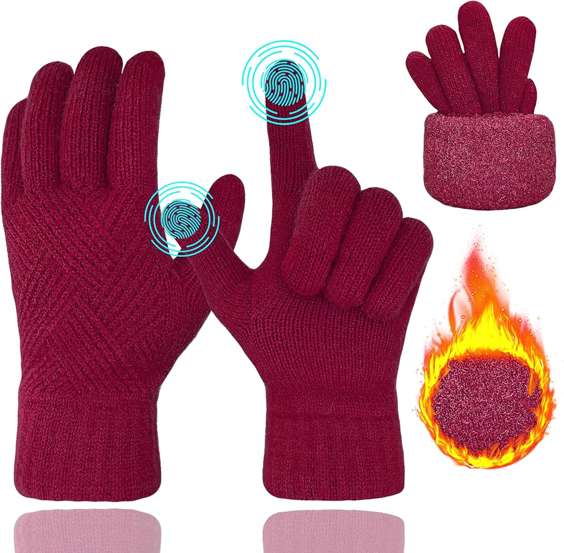 ehsbuy Guantes termicos Invierno para Mujer Pantalla Tactiles Lana Forro Cálido Cable Tejido Guantes Resistente al Viento Guantes de Teléfono para Movil Esquiar Ciclismo Conducir Deportes