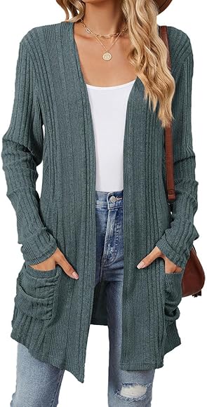 EIRUKON Cardigan Mujer Largo Chaqueta de Punto Manga Larga Ligera Rebeca Otoño Invierno Cárdigan Elegante Suéter Outwear con Bolsillos S-XXL