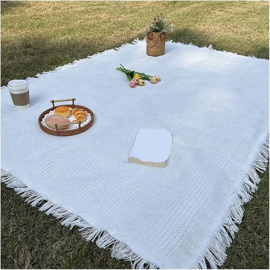 Esterilla de picnic para acampar, senderismo, al aire libre, portátil, manta de playa, plegable, para acampar, gruesa, impermeable, para equipo de camping, manta de picnic grande, impermeable (blanc