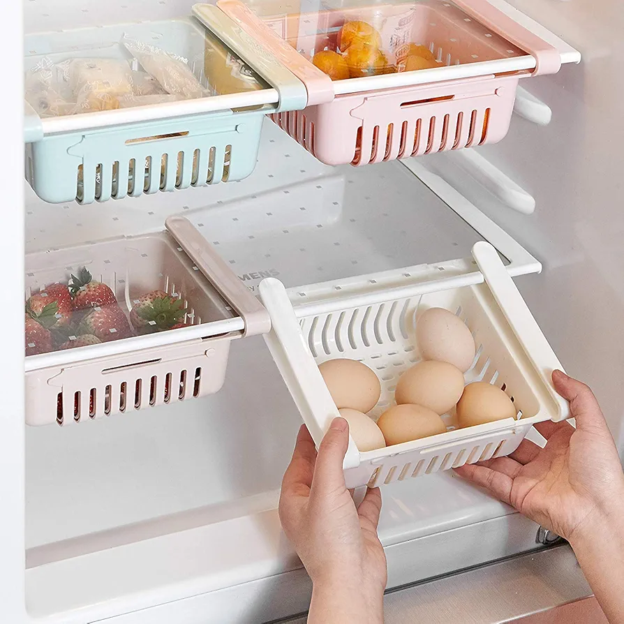 HapiLeap Frigoríficos Organizadores de Cajones - Caja de Almacenamiento del Refrigerador Mantenga el Refrigerador Ordenado Estante Soporte Contenedor de Alimentos Cestas (4 Pack)