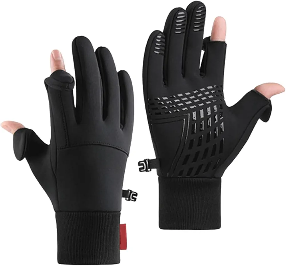 Uhngw Guantes para pantalla táctil,Guantes para senderismo, Guantes antideslizantes impermeables con 2 diseños sin dedos, Equipo de pesca en hielo, guantes cálidos de invierno para actividades al aire