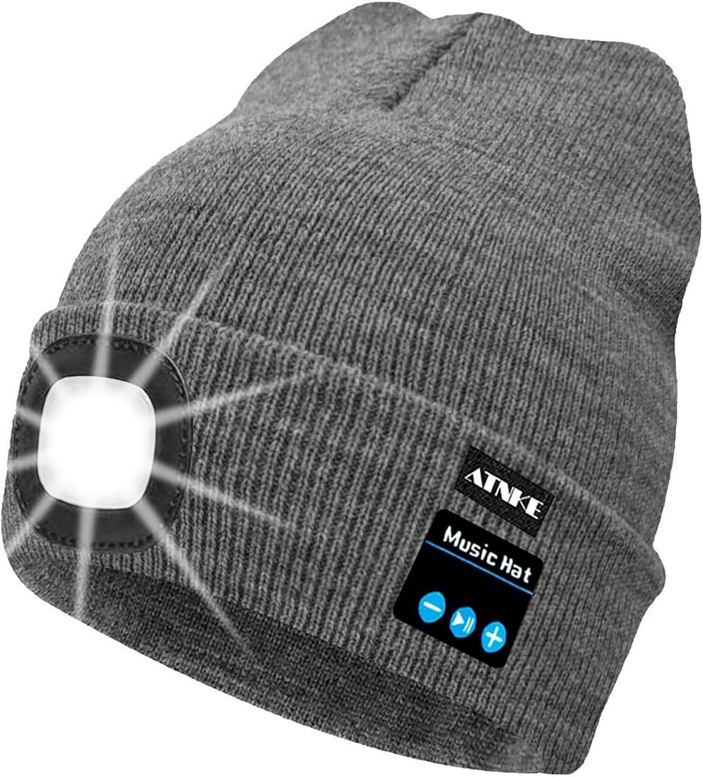 ATNKE LED Luminoso Bluetooth Gorro Sombrero, USB Recargable 4 LED Inalámbrico Musical Gorras Correr Super Brillante Impermeable Luz Invierno Cálido Regalos para Hombre y Mujer