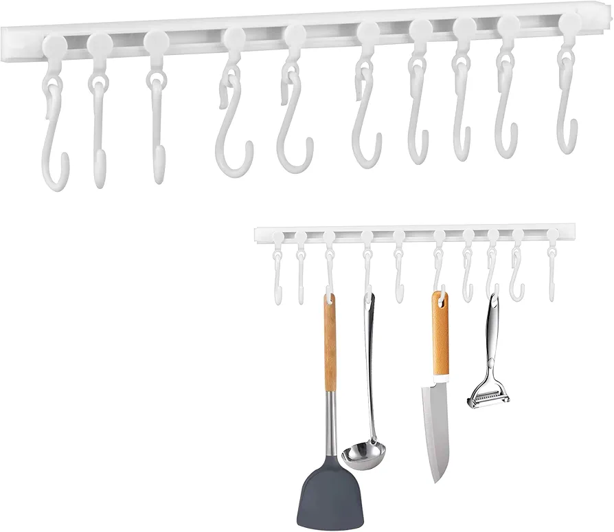 fuxunamz Colgador Utensilios Cocina con 10 Ganchos, Sin Taladrar Colgador Trapos Cocina Colgador Llaves Porta Utensilios de Cocina Cuelga Soporte Utensilios Cocina Kitchen Organizer Para Cocina Barra