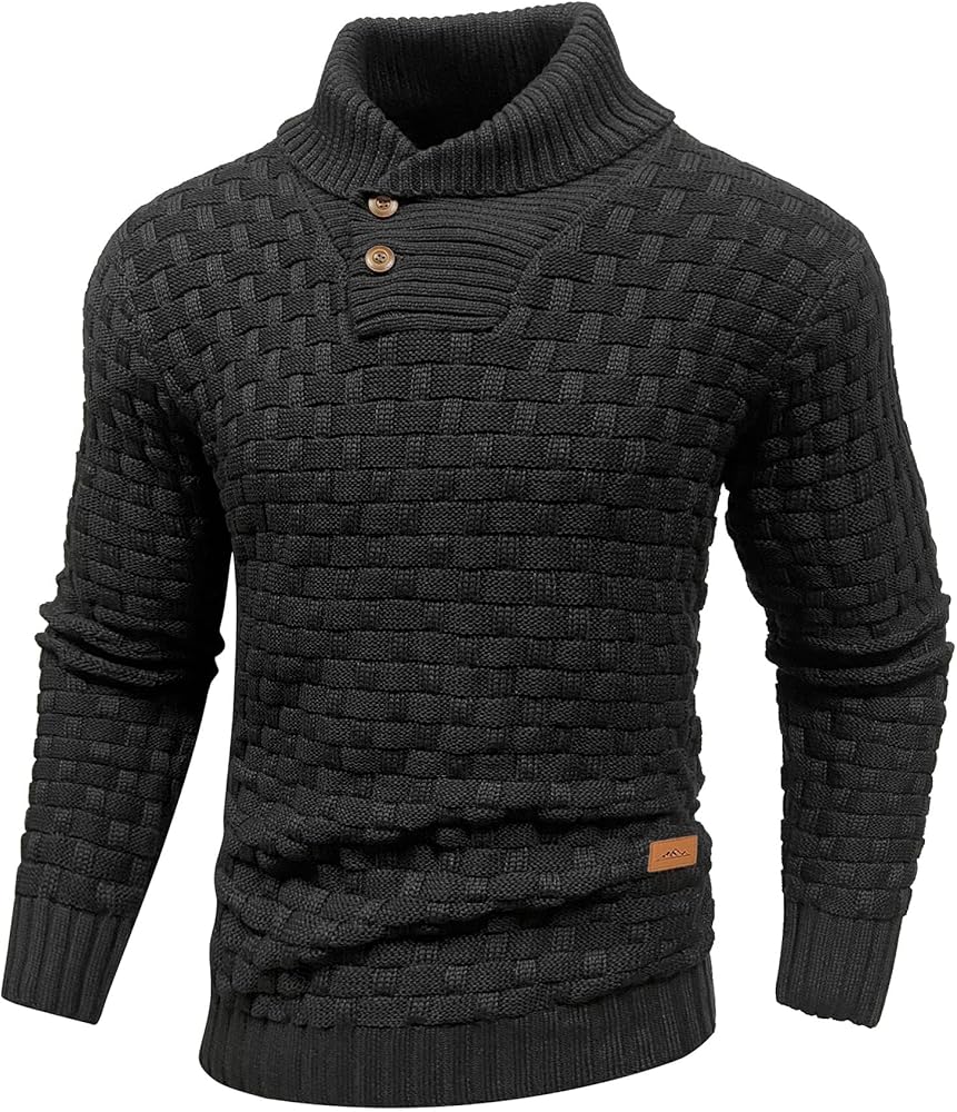 Qinfren Jersey para Hombre Suéter Sudadera De Punto Tejido Grueso para Hombre Suéter con Cuello Alto Jersey con Dos Botones Invierno