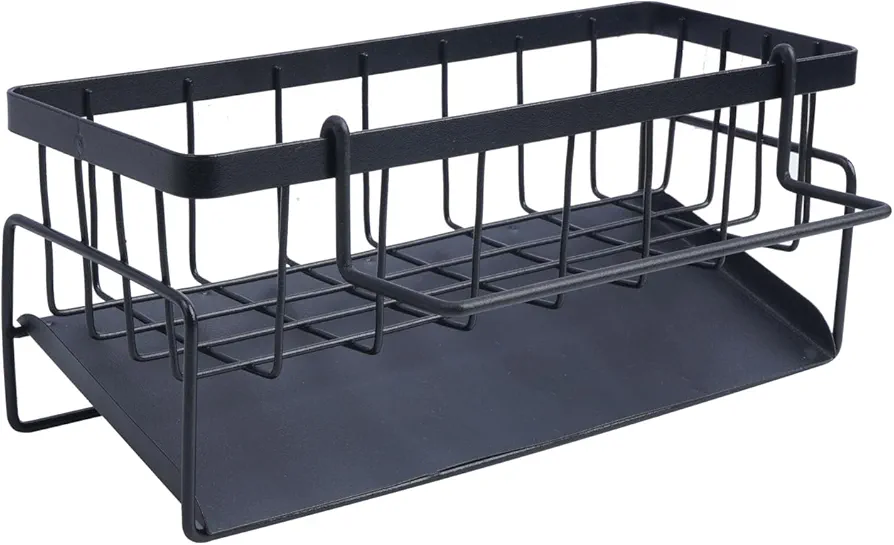 Luabue Organizador para Fregadero Organizador Cocina con Bandeja de Escurrido Automático Toallero Extraíble para Cocina Baño Cepillos, Esponjas, Artículos de Limpieza (Negro)