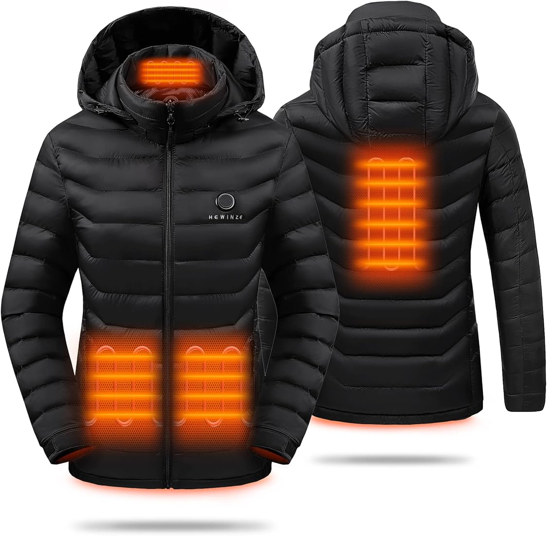 HEWINZE Chaqueta calefactable para mujer con capucha, chaqueta acolchada cálida para mujer con batería 5V 10000mAh, chaqueta de invierno para senderismo al aire libre caza moto camping