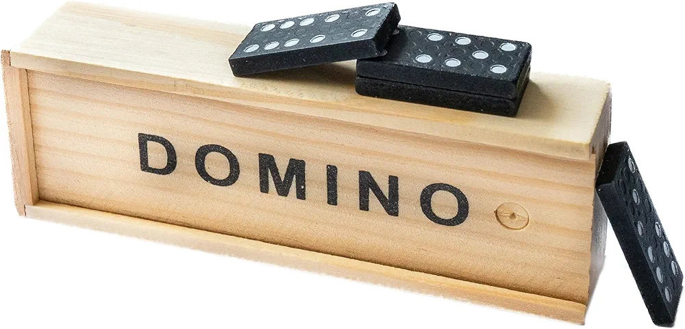 Chinchilla® Juego clásico de dominó en Caja de Madera con Tapa corredera | 28 fichas | dominó | Madera Negra | Juguete Ideal para niños y Actividades de Ocio